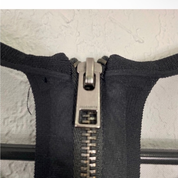 All Saints Black Midi Dress with Mesh Sleeves - Picture 5 of 8